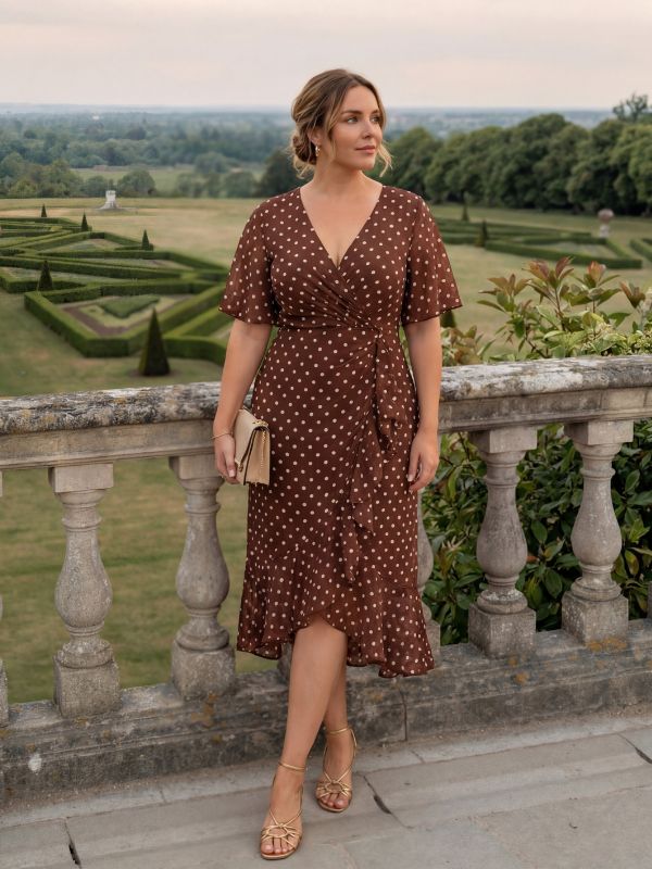 pretty FLORENCIA|Plus Size Printed Bodycon V-Neck Midi Dress