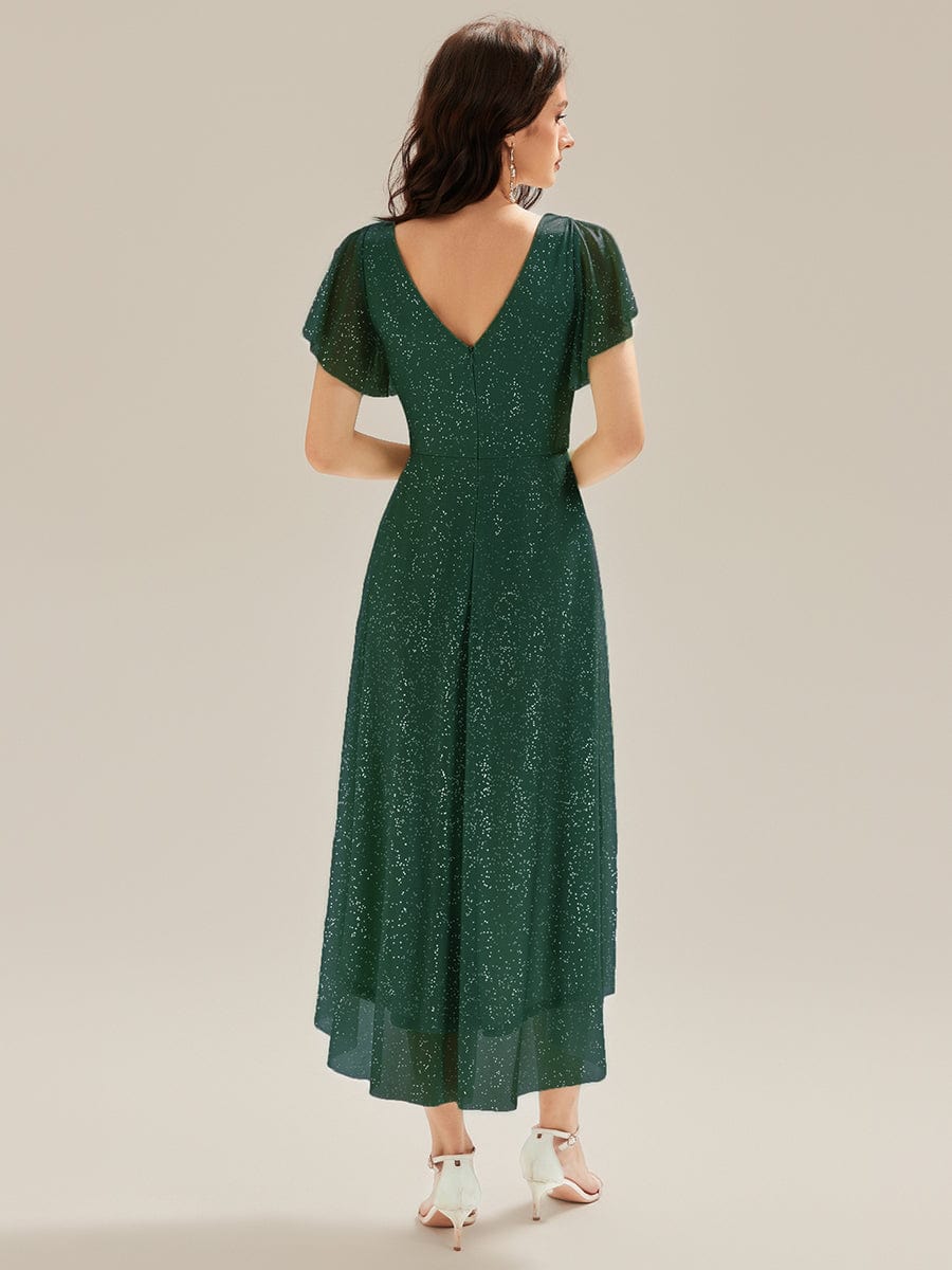 ever MIA|Pleated Glitter Ruffle Sleeve Dress