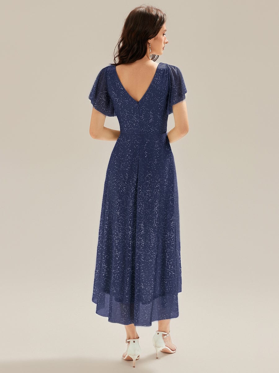 ever MIA|Pleated Glitter Ruffle Sleeve Dress