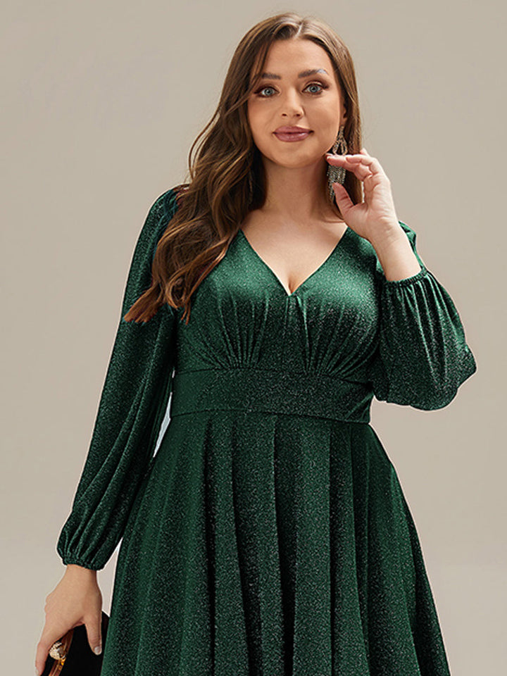 pretty GREER|Plus Size With Pocket Glitter Midi Wedding Guest Dress