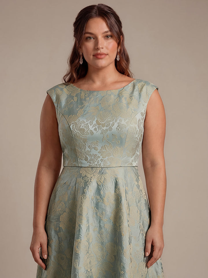 Plus Size Floral Jacquard Tea-Length A-Line Wedding Guest Dress