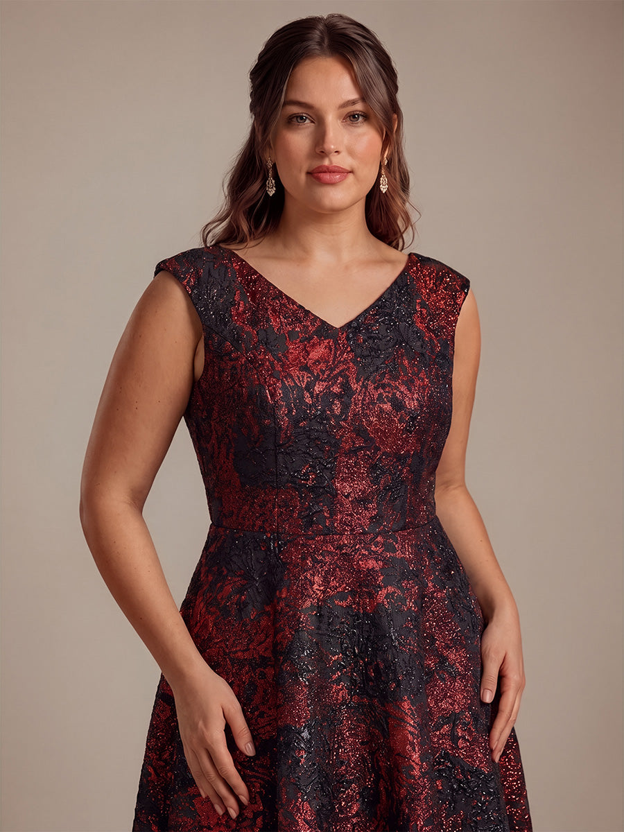 Plus Size Jacquard Double A-Line Midi Wedding Guest Dress