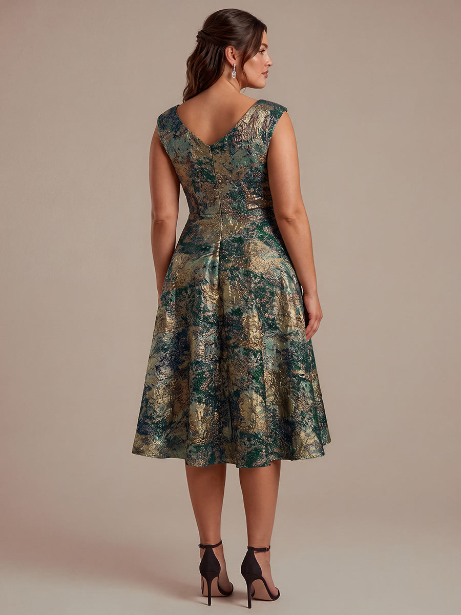 Plus Size Jacquard Double A-Line Midi Wedding Guest Dress