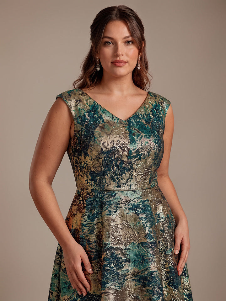 Plus Size Jacquard Double A-Line Midi Wedding Guest Dress