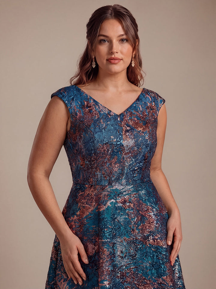 Plus Size Jacquard Double A-Line Midi Wedding Guest Dress