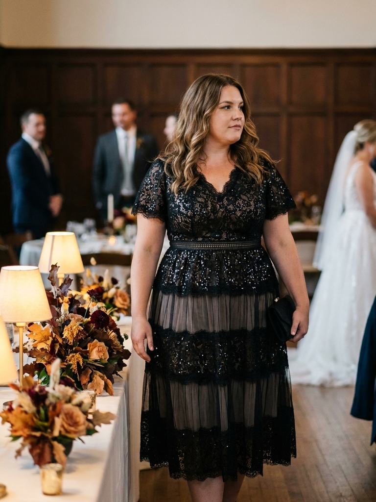 Plus Size Tiered Tulle Lace Wedding Guest Dress