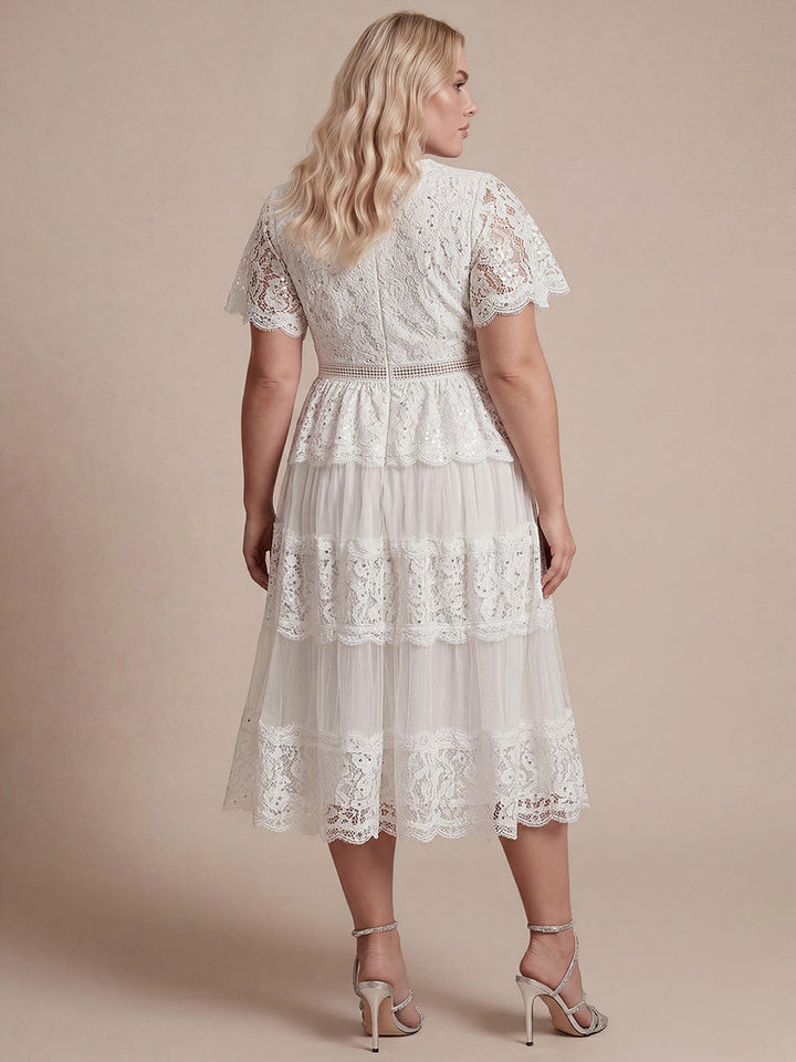 Plus Size Tiered Tulle Lace Wedding Guest Dress