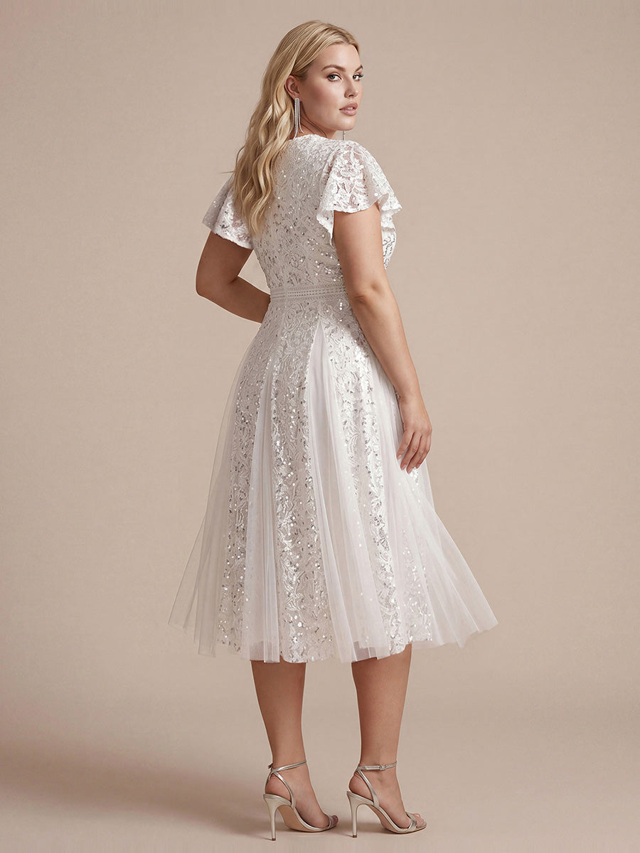 Lace Flutter Sleeve A-Line Wedding Guest Dress