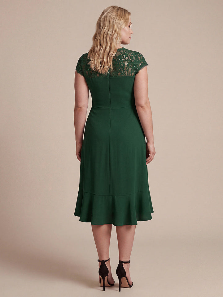 Plus Size Lace Cap Sleeve Wedding Guest Dress