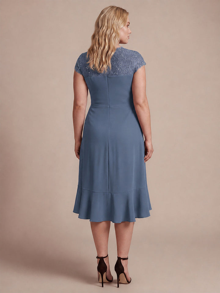 Plus Size Lace Cap Sleeve Wedding Guest Dress