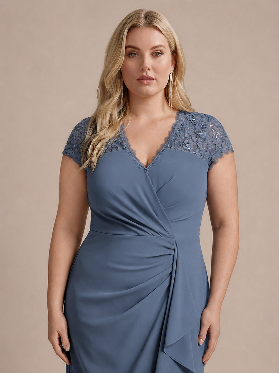 Plus Size Lace Cap Sleeve Wedding Guest Dress