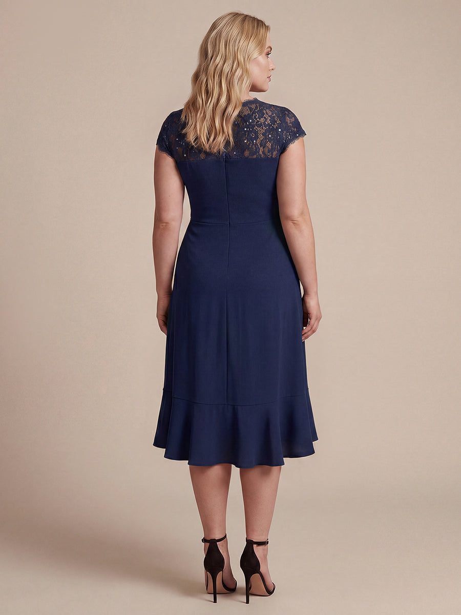 Plus Size Lace Cap Sleeve Wedding Guest Dress