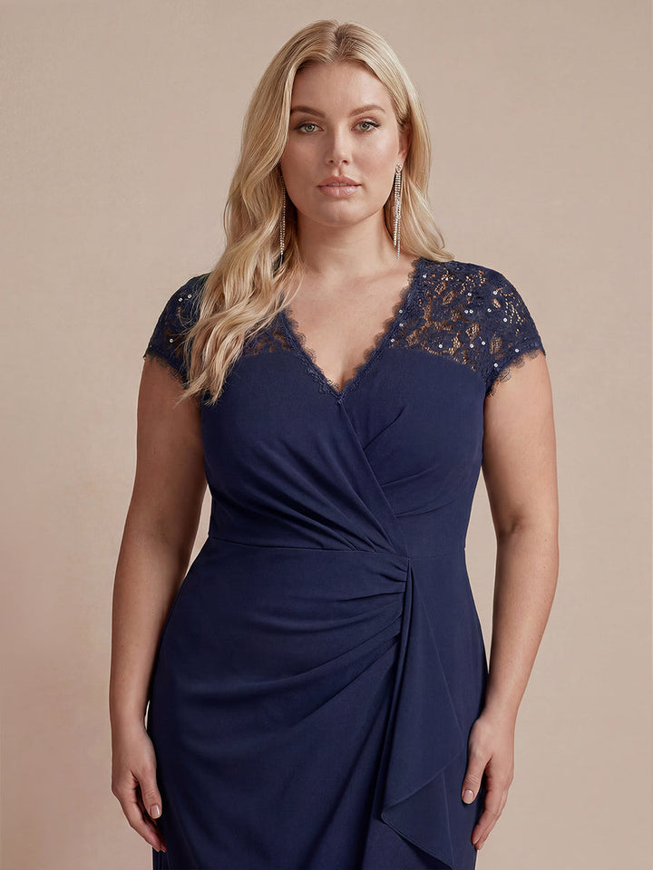 Plus Size Lace Cap Sleeve Wedding Guest Dress