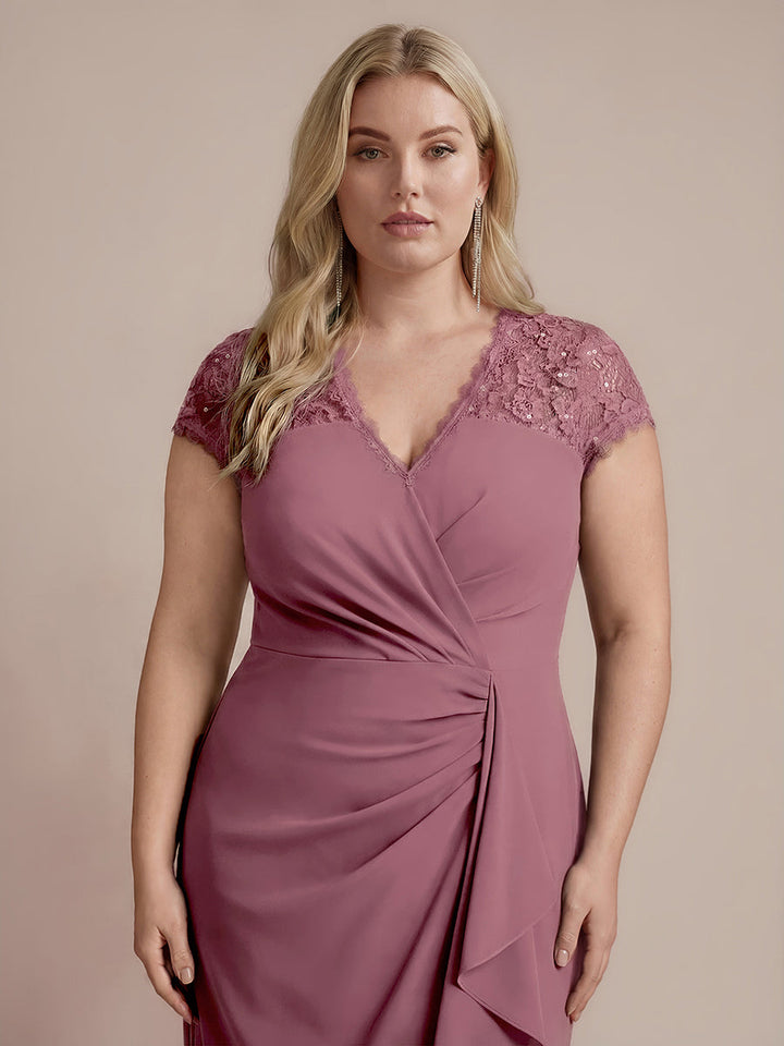 Plus Size Lace Cap Sleeve Wedding Guest Dress