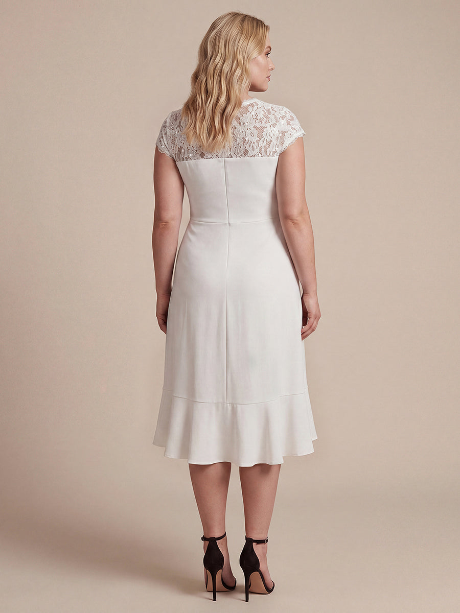 Plus Size Lace Cap Sleeve Wedding Guest Dress