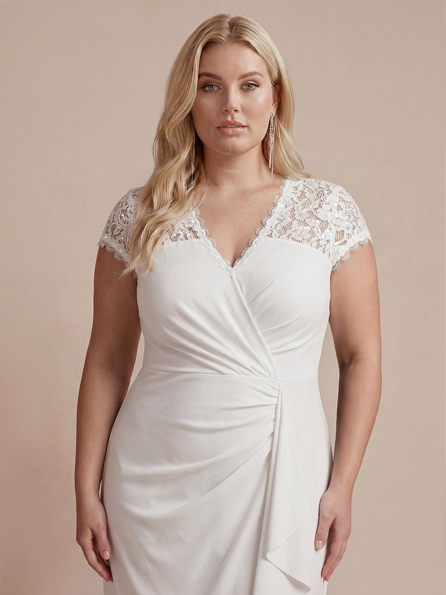 Plus Size Lace Cap Sleeve Wedding Guest Dress