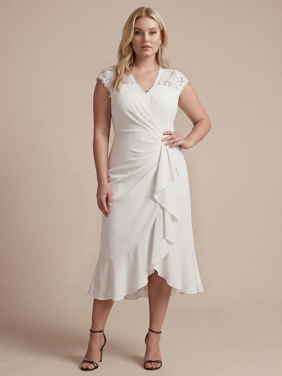 Plus Size Lace Cap Sleeve Wedding Guest Dress