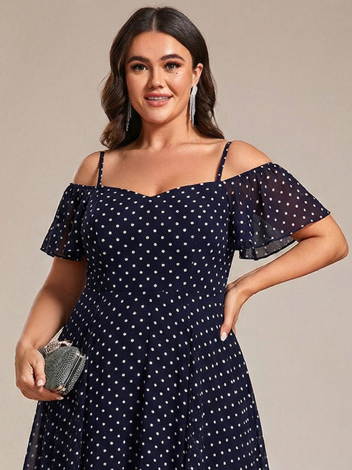 pretty JORDANE|Plus Size Cold Shoulder Sweetheart Necklin Chiffon Midi Wedding Guest Dress