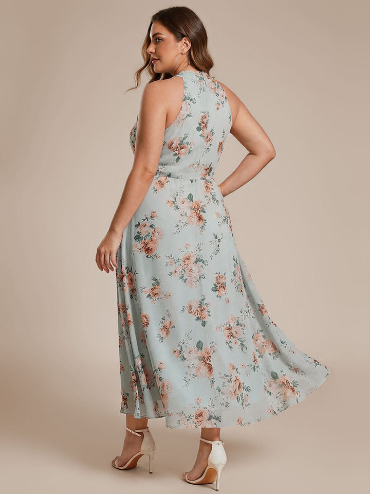ever POSIE|Midi Halter Neck Chiffon Wedding Guest Dress with Sleeveless and A-Line