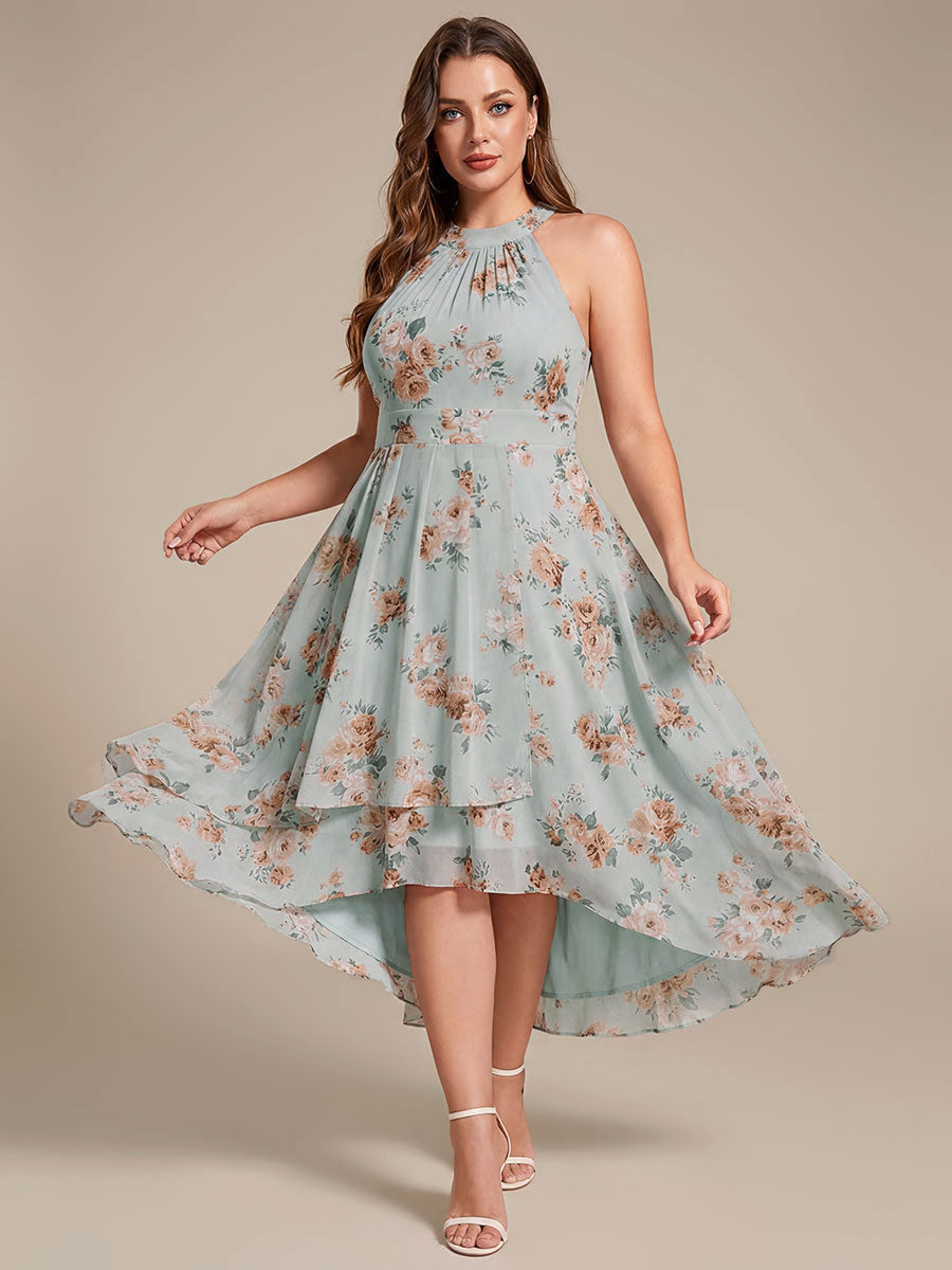 ever POSIE|Midi Halter Neck Chiffon Wedding Guest Dress with Sleeveless and A-Line