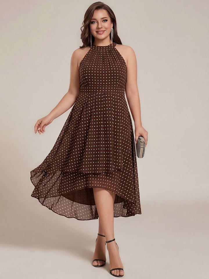 pretty POSIE|Flowy Plus Size Halter Neck Chiffon Midi Wedding Guest Dress