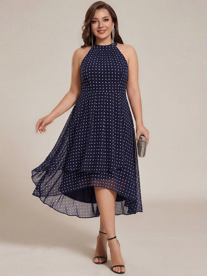 pretty POSIE|Flowy Plus Size Halter Neck Chiffon Midi Wedding Guest Dress