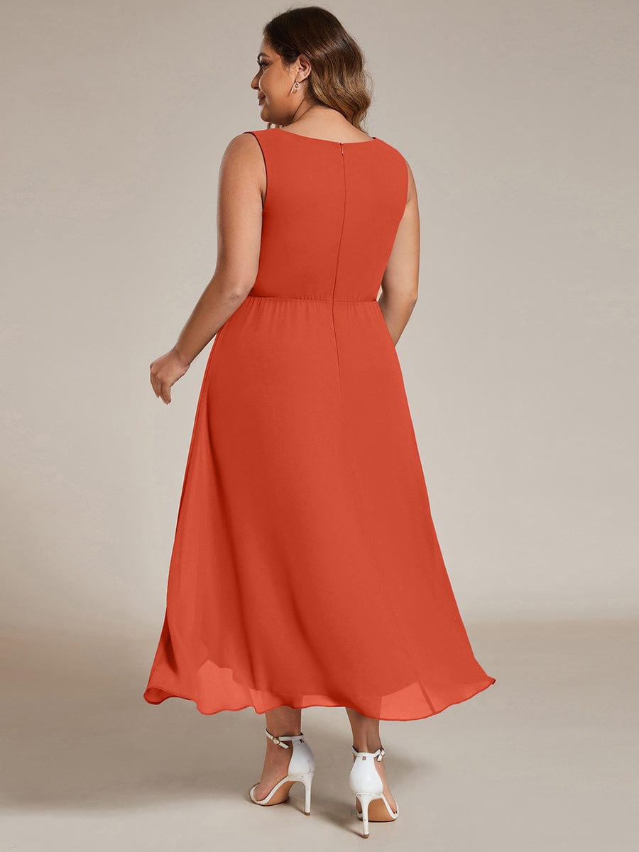 ever IRYS|Sleeveless V-Neck High Low Wedding Guest Dress with Floral Applique