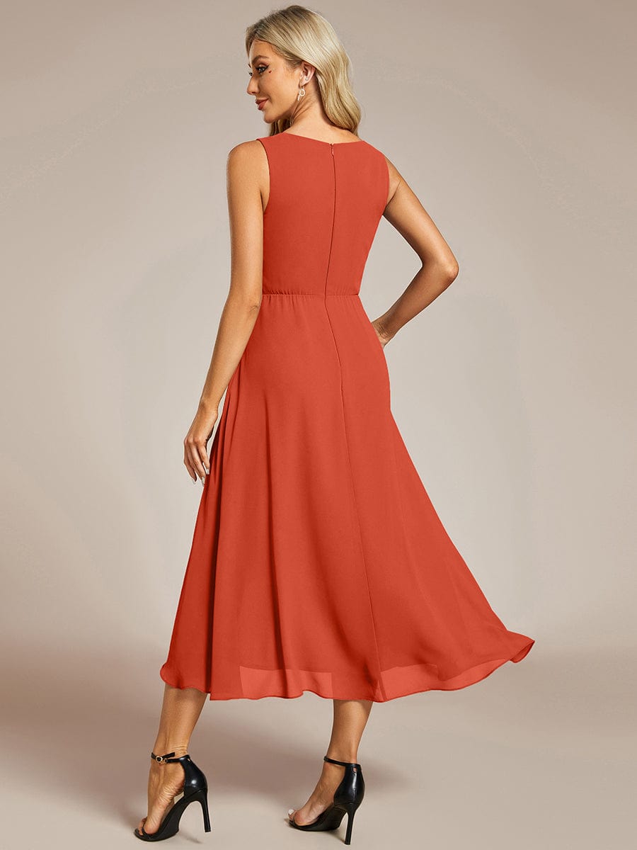ever IRYS|Sleeveless V-Neck High Low Wedding Guest Dress with Floral Applique