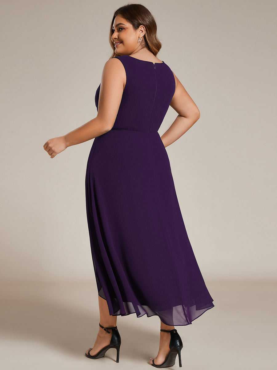 pretty IRYS|Sleeveless V-Neck High Low Plus Size Wedding Guest Dress with Floral Applique