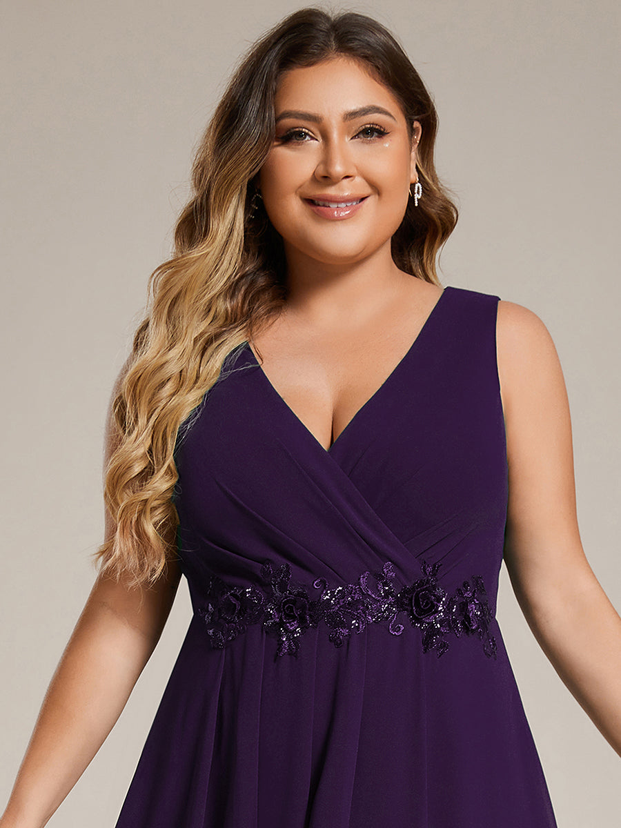 ever IRYS|Sleeveless V-Neck High Low Wedding Guest Dress with Floral Applique