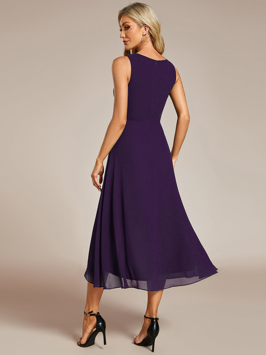 ever IRYS|Sleeveless V-Neck High Low Wedding Guest Dress with Floral Applique