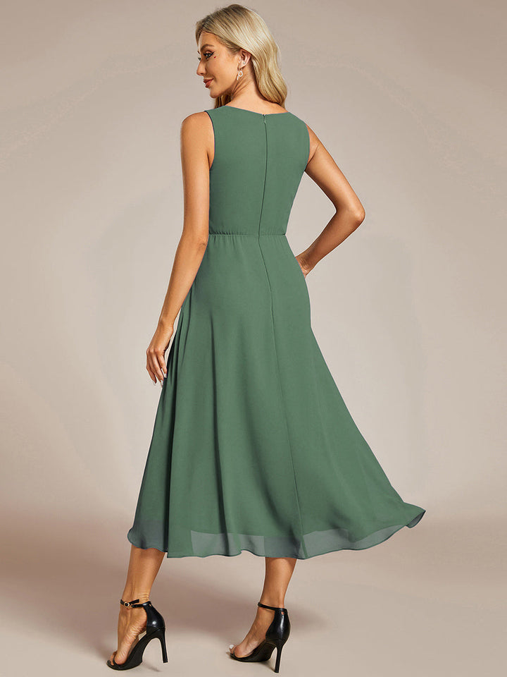 ever IRYS|Sleeveless V-Neck High Low Wedding Guest Dress with Floral Applique