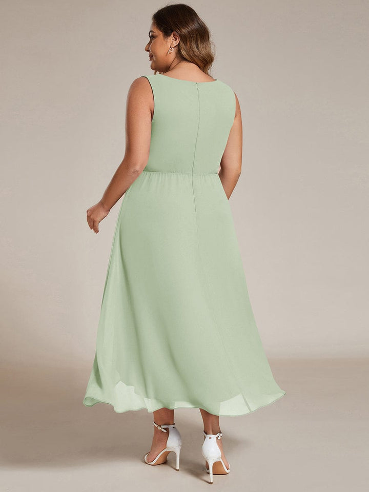 ever IRYS|Sleeveless V-Neck High Low Wedding Guest Dress with Floral Applique