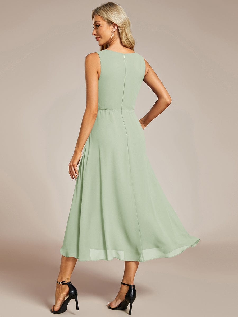 ever IRYS|Sleeveless V-Neck High Low Wedding Guest Dress with Floral Applique