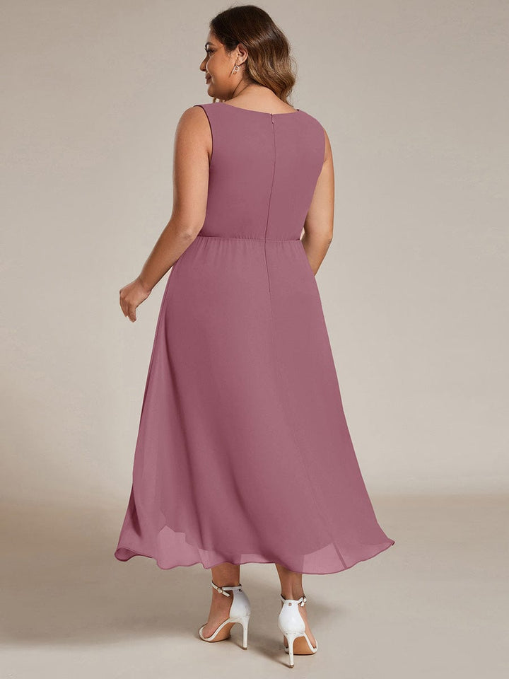 ever IRYS|Sleeveless V-Neck High Low Wedding Guest Dress with Floral Applique