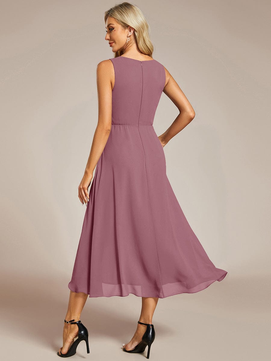 ever IRYS|Sleeveless V-Neck High Low Wedding Guest Dress with Floral Applique