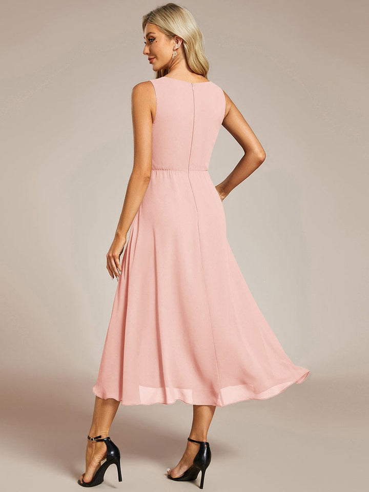 ever IRYS|Sleeveless V-Neck High Low Wedding Guest Dress with Floral Applique
