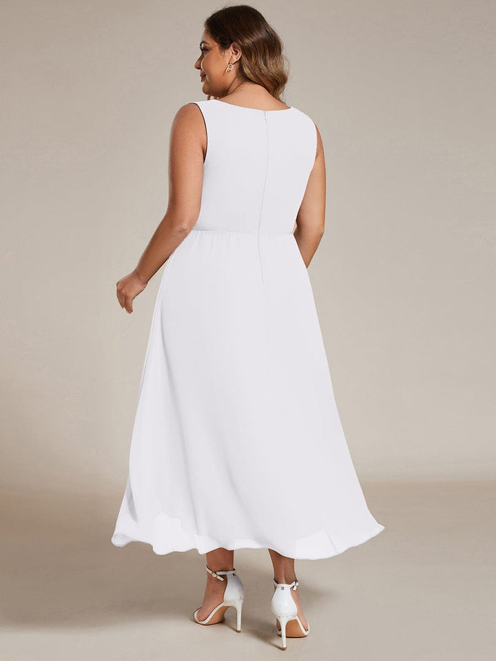 ever IRYS|Sleeveless V-Neck High Low Wedding Guest Dress with Floral Applique