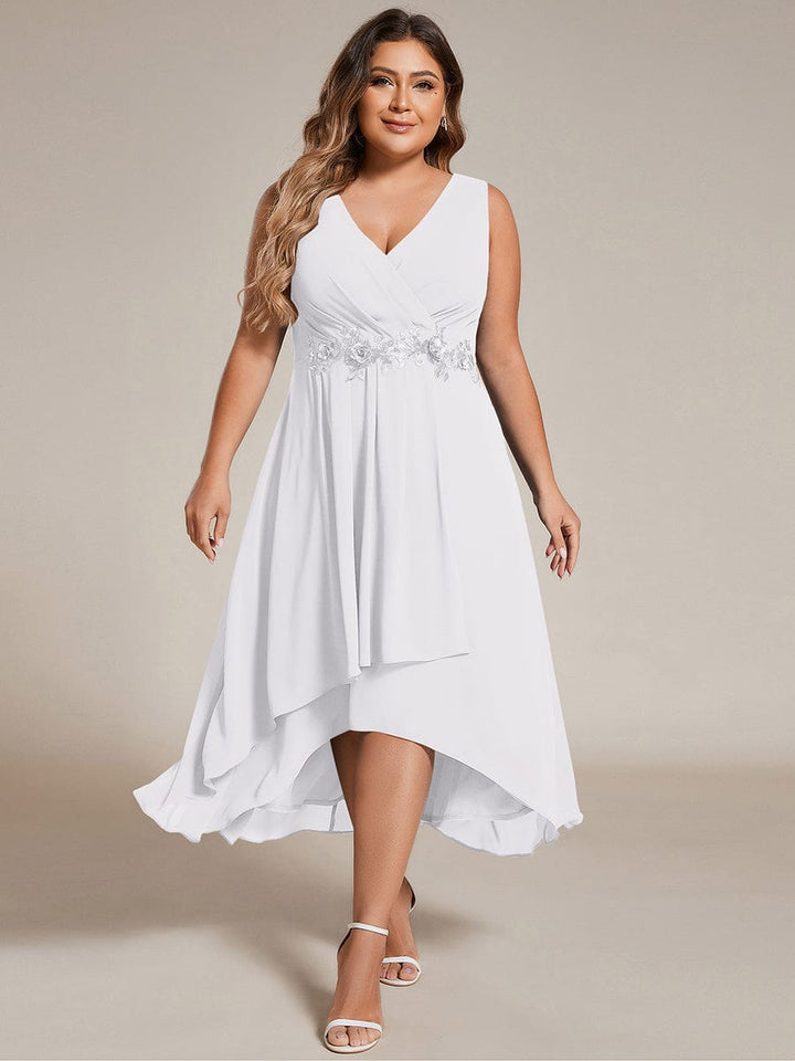 ever IRYS|Sleeveless V-Neck High Low Wedding Guest Dress with Floral Applique