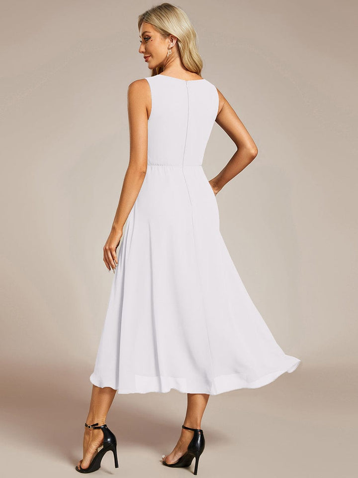 ever IRYS|Sleeveless V-Neck High Low Wedding Guest Dress with Floral Applique