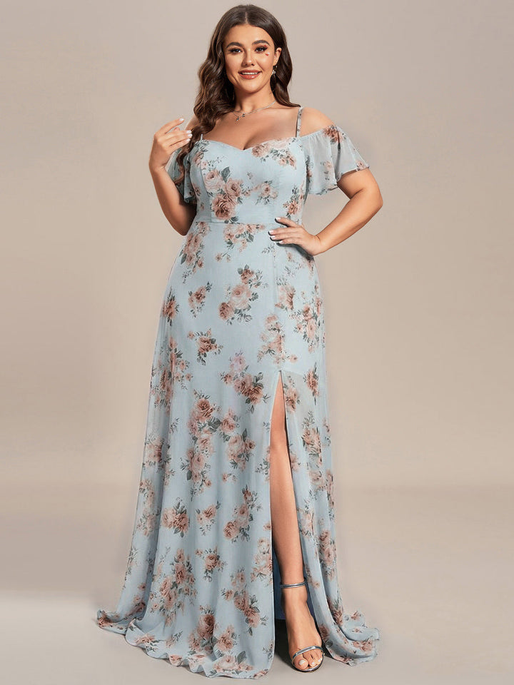 ever REYA|Off Shoulder High Slit Chiffon Flowy Bridesmaid Dress