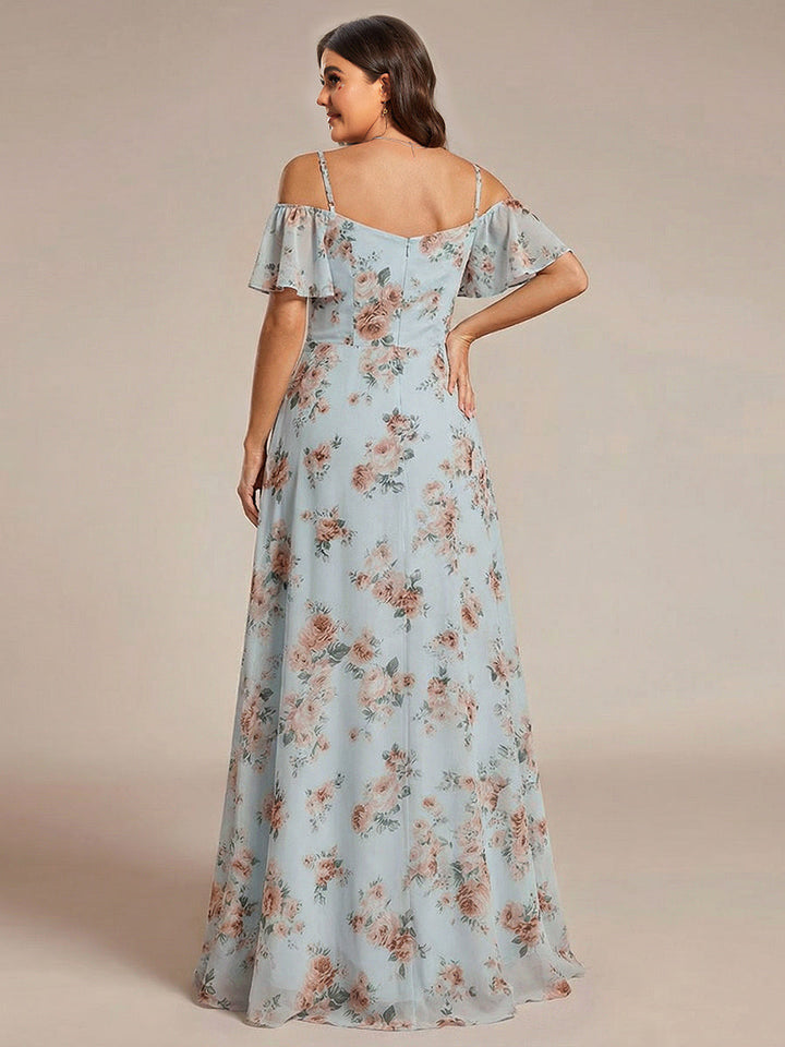 ever REYA|Off Shoulder High Slit Chiffon Flowy Bridesmaid Dress