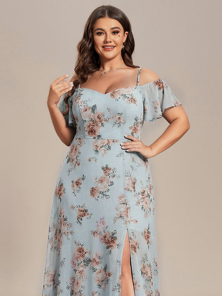 ever REYA|Off Shoulder High Slit Chiffon Flowy Bridesmaid Dress
