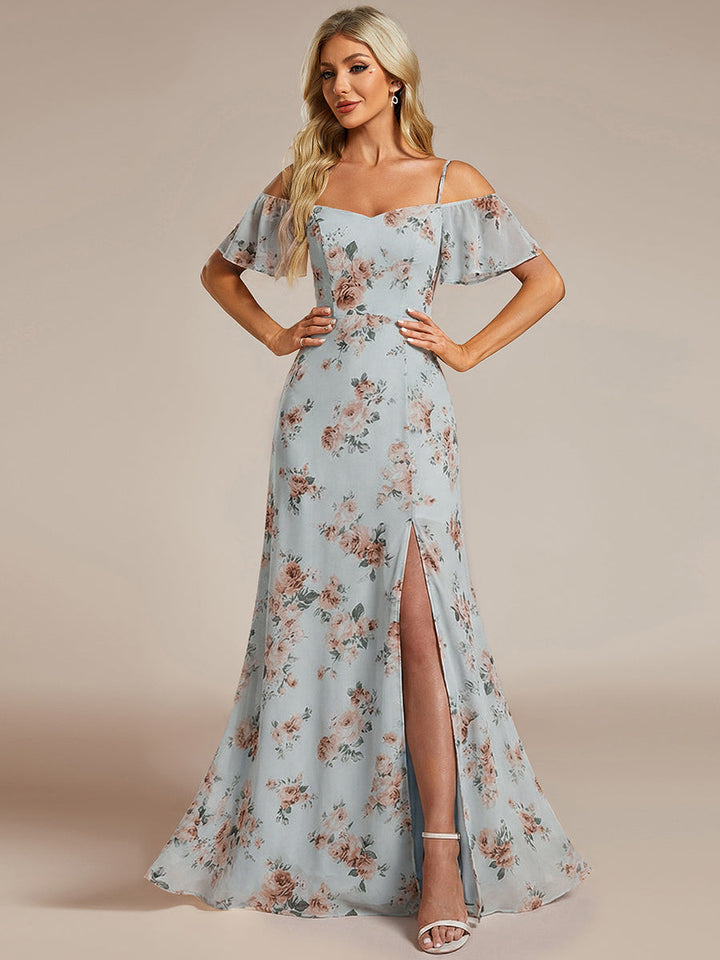 ever REYA|Off Shoulder High Slit Chiffon Flowy Bridesmaid Dress