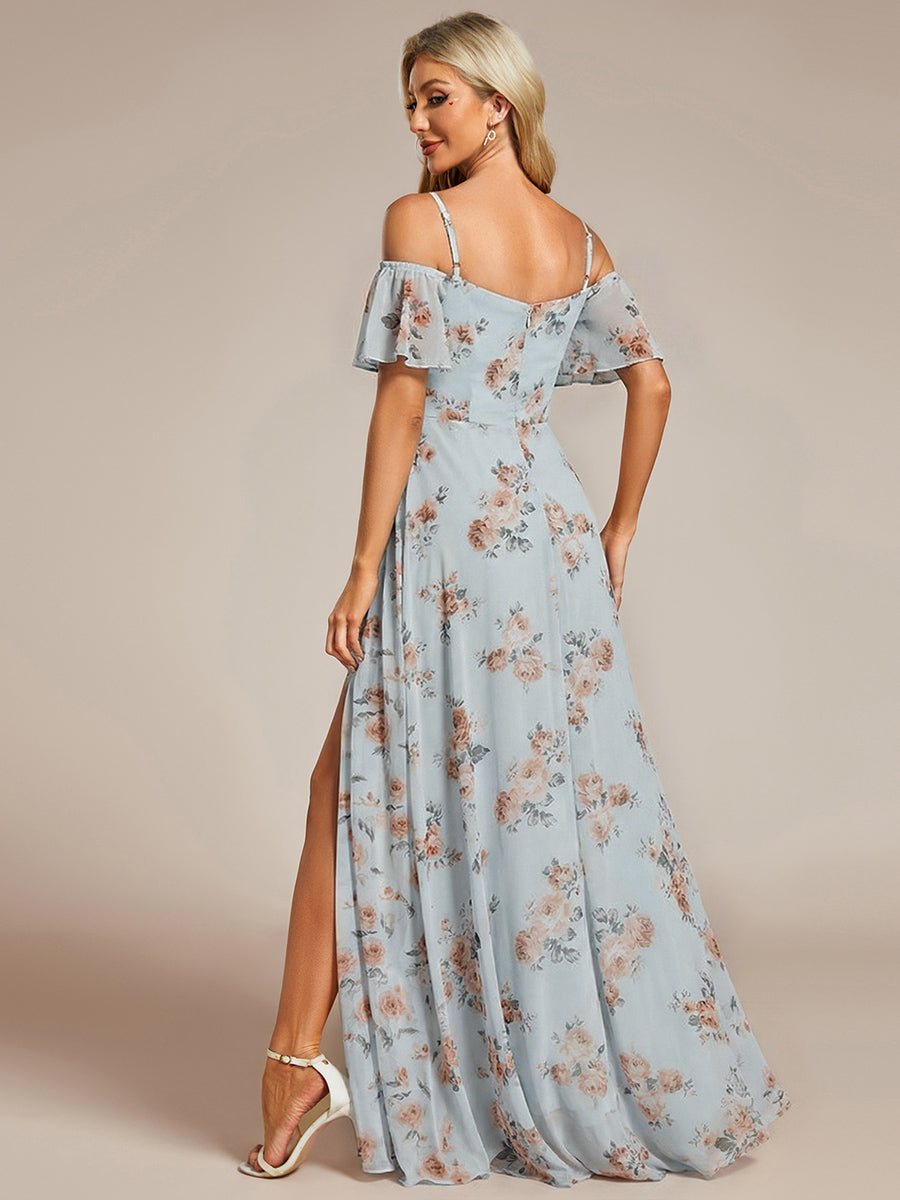 ever REYA|Off Shoulder High Slit Chiffon Flowy Bridesmaid Dress