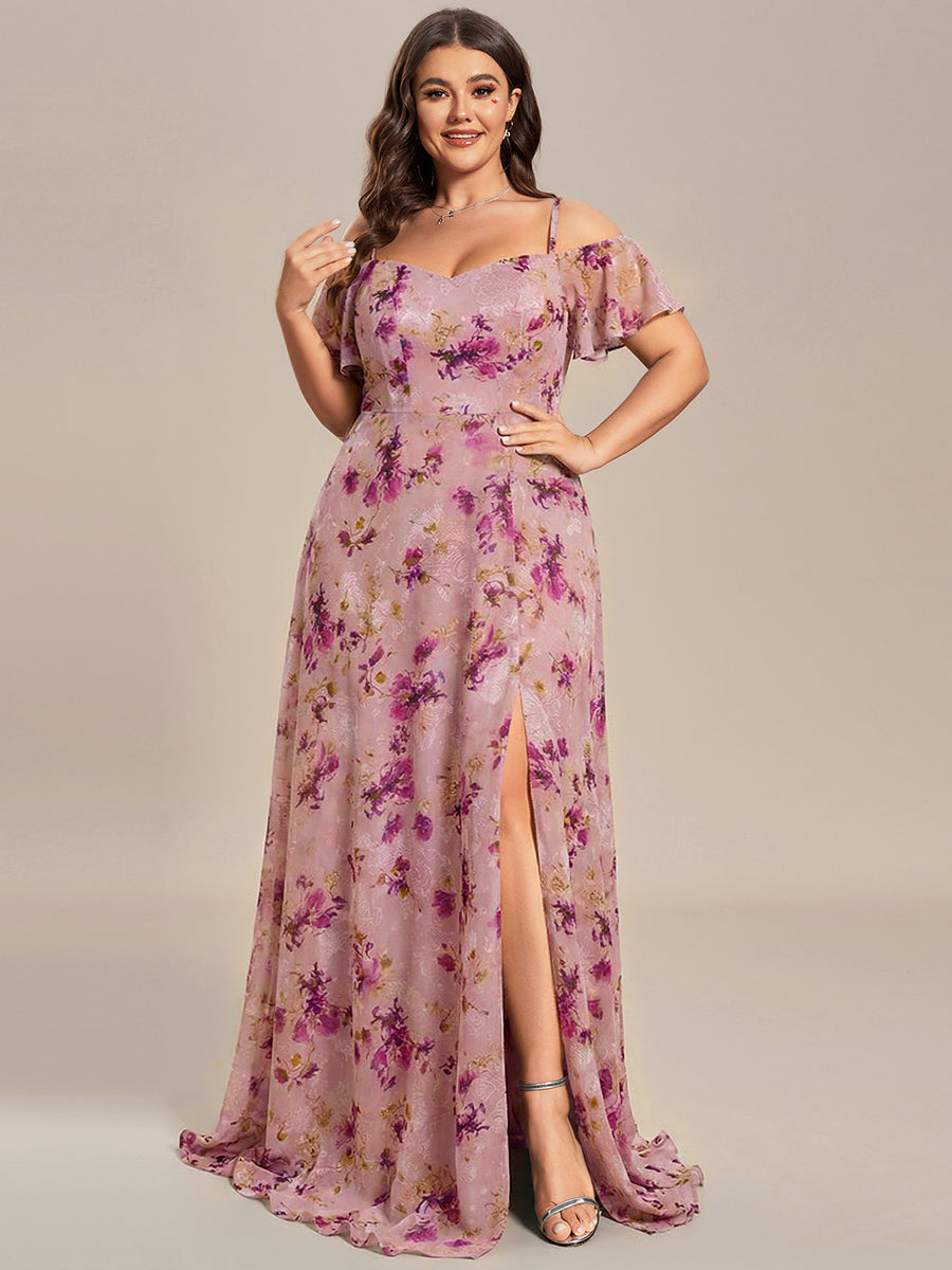 ever REYA|Off Shoulder High Slit Chiffon Flowy Bridesmaid Dress