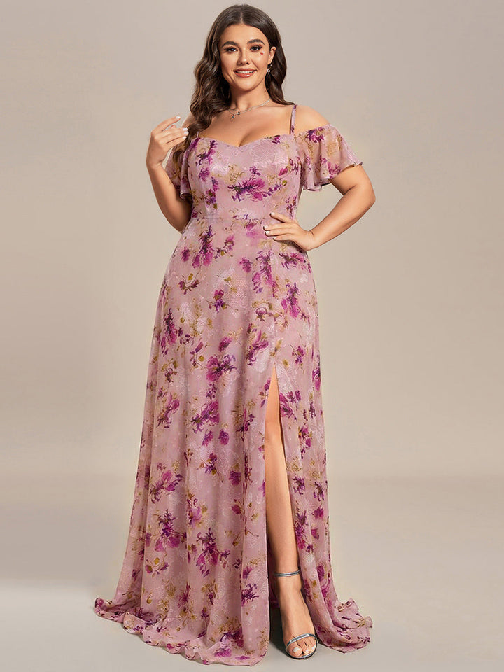 ever REYA|Off Shoulder High Slit Chiffon Flowy Bridesmaid Dress