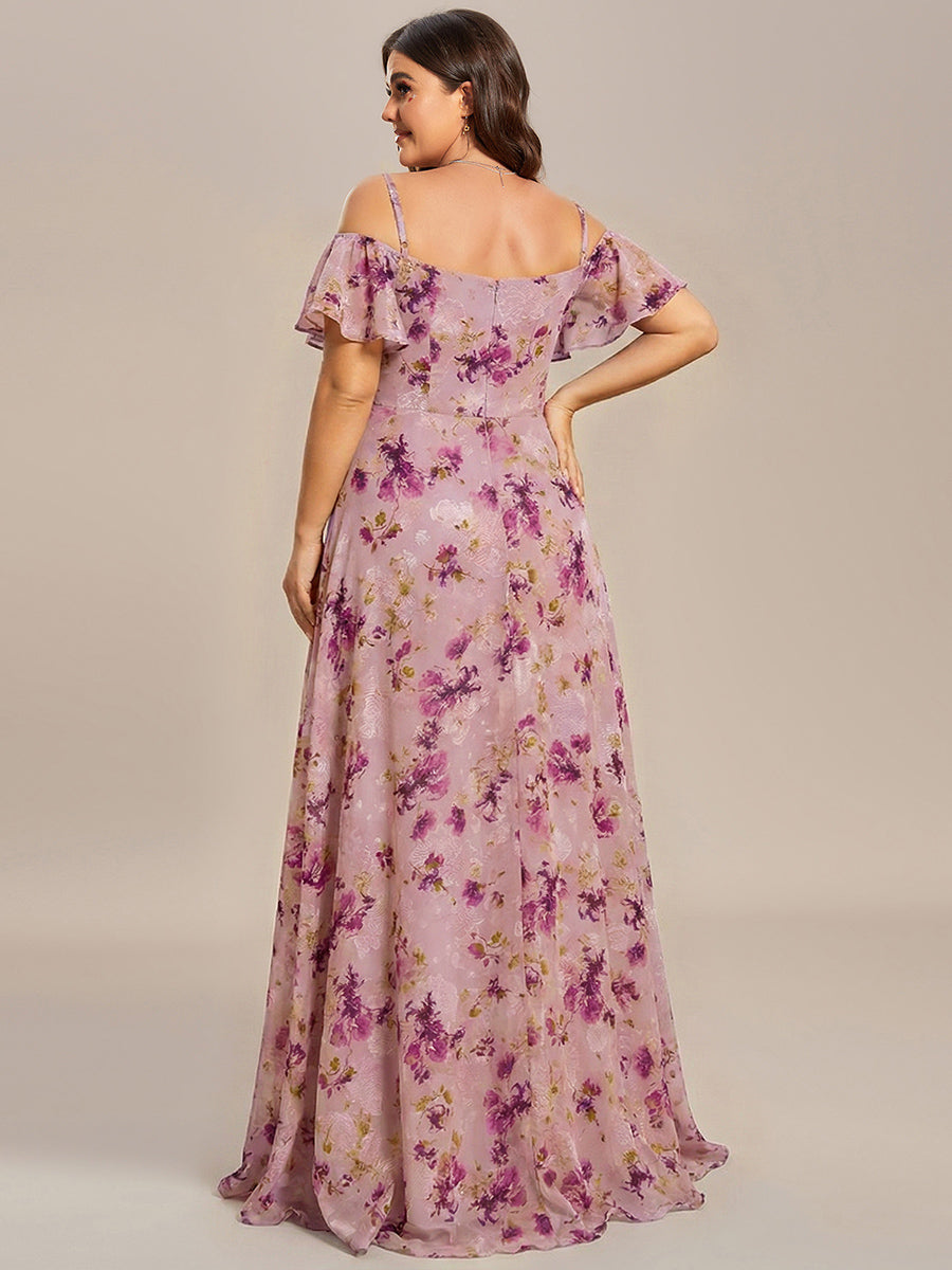 ever REYA|Off Shoulder High Slit Chiffon Flowy Bridesmaid Dress