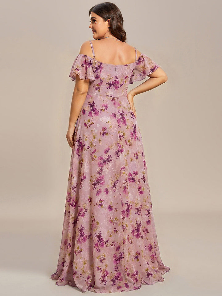 ever REYA|Off Shoulder High Slit Chiffon Flowy Bridesmaid Dress