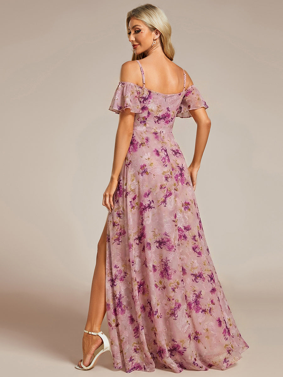 ever REYA|Off Shoulder High Slit Chiffon Flowy Bridesmaid Dress